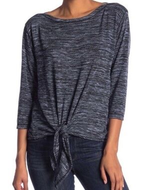Max Studio Gray 3/4" Sleeve Tie Front High Low Hem Knit Top Size S